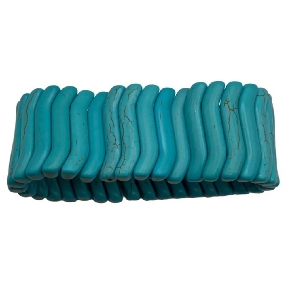 Turquoise Dyed Howlite Bracelet Wave Shape‎ Beaded Elastic Stretch Bracelet
